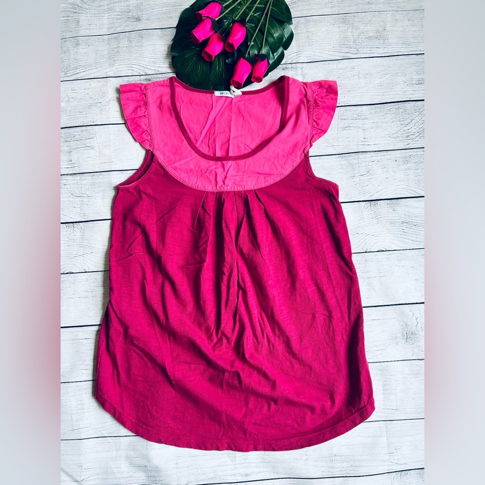Kimchi Blue Anthropologie Women’s Pink Flutter Sleeve Satin Ruffle Trim Tank Top